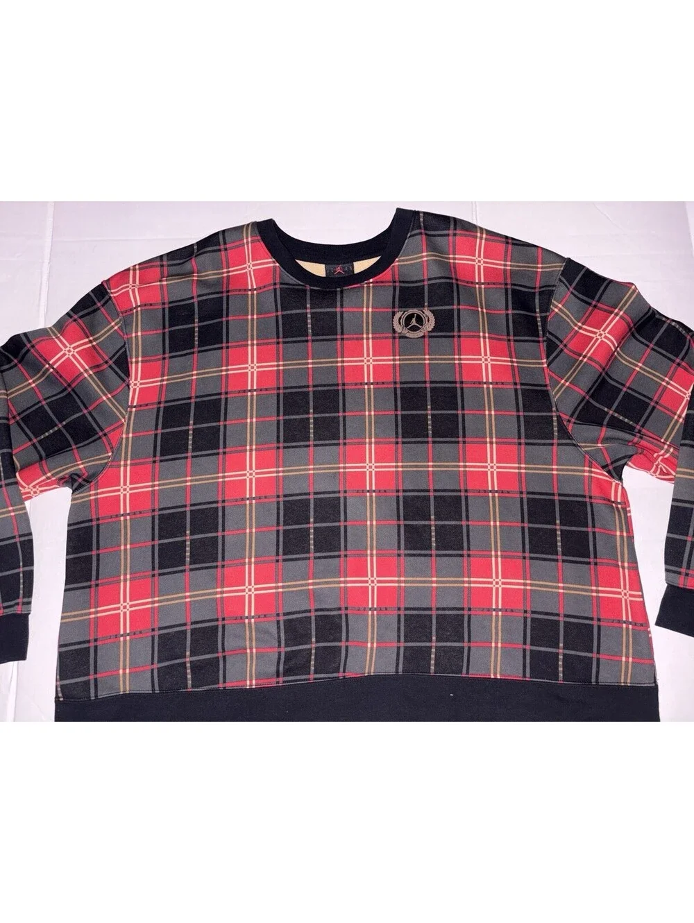 Jordan Essentials Holiday Plaid Fleece Crewneck Sweatshirt Mens XL Red Black